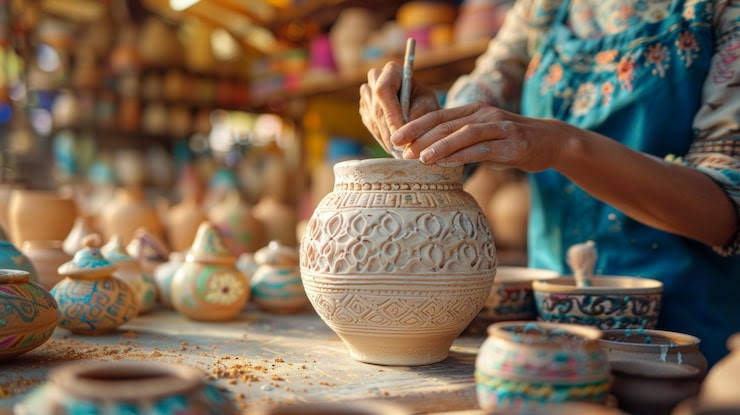 Wooden handicraft bowls and boxes